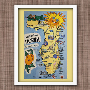 Vintage Florida begroetings toeristische kaart Poster