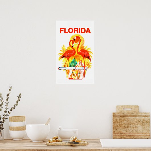 Vintage Florida Flamingos Travel Poster (Keuken)