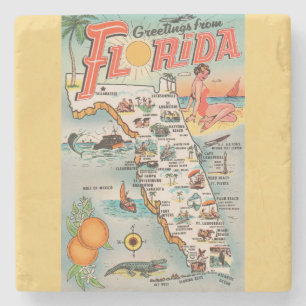 Vintage Florida Greetings Map Stenen Onderzetter