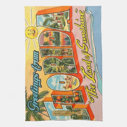 Vintage Florida Greetings Theedoek (Verticaal)