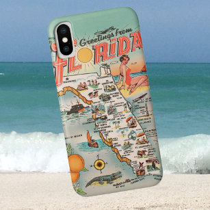 Vintage Florida-kaartgroeten uit Florida Case-Mate iPhone Case