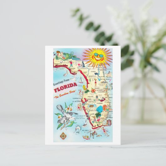 Vintage Florida Map Briefkaart (Staand voorkant)
