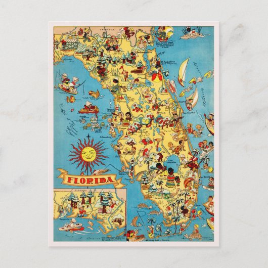 Vintage Florida Map Briefkaart (Voorkant)