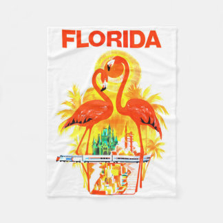 Vintage Florida reisposter flamingos design Fleece Deken