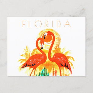Vintage Florida reizen briefkaart flamingos midden