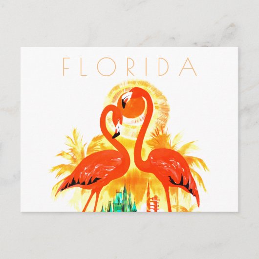 Vintage Florida reizen briefkaart flamingos midden (Voorkant)