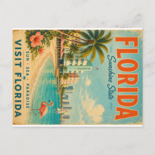 Vintage Florida Sunshine State Reisposter met Feestdagenkaart