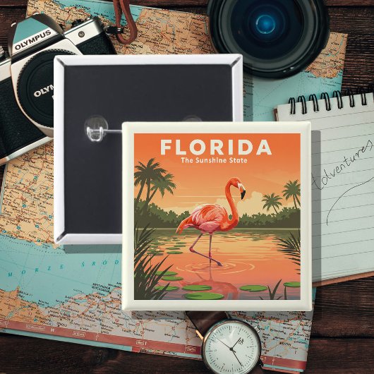 Vintage Florida Vierkante Button 5,1 Cm