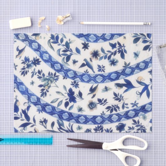 Vintage Flow Blue Patroon Tissuepapier (Craft)