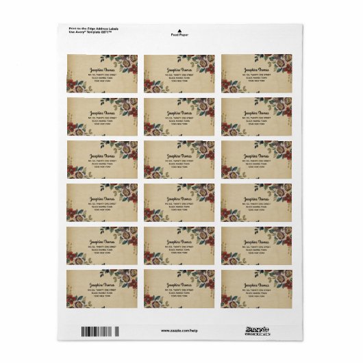 Vintage Flower Address Etiket (Full Sheet)