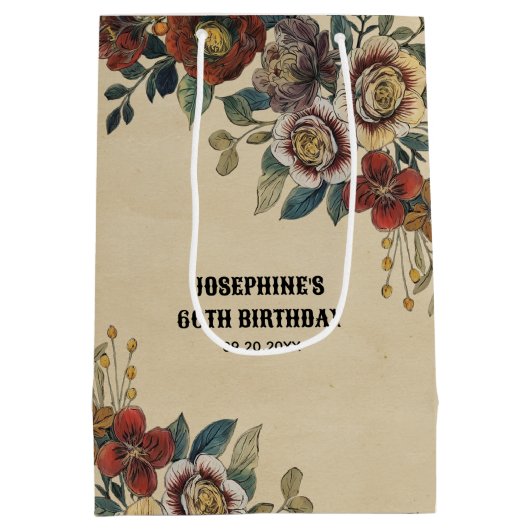 Vintage Flower Birthday  Medium Cadeauzakje (Achterkant)