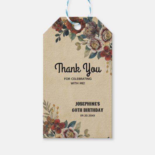 Vintage Flower Birthday Thank You Cadeaulabel (Voorkant)
