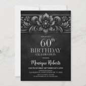 Vintage Flower Black 60th Birthday Party Kaart (Voorkant)