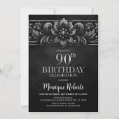 Vintage Flower Black 90th Birthday Party Kaart (Voorkant)