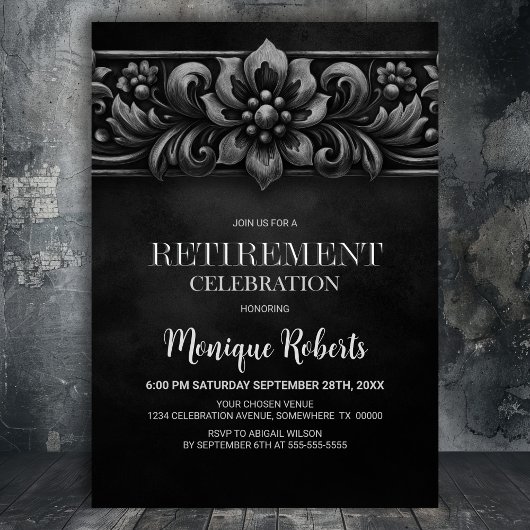 Vintage Flower Black Retirement Party Kaart