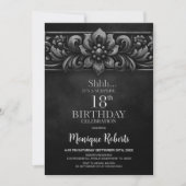 Vintage Flower Black Surprise 18th Birthday Party Kaart (Voorkant)