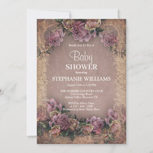 Vintage Flower Framed Baby Shower Kaart (Voorkant)