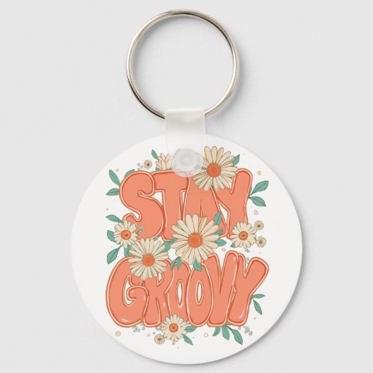 Vintage Flower Power and Daisy Graphic Sleutelhanger (Voorkant)