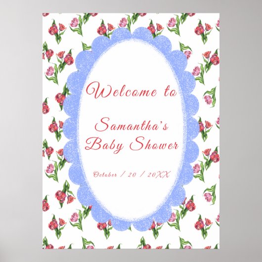 Vintage flowers Baby shower Welcome Poster (Voorkant)