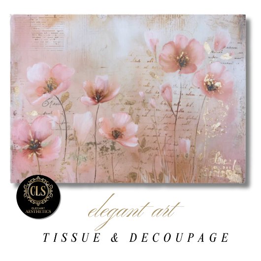 Vintage Flowers Pink and Gold Decoupage  Tissuepapier