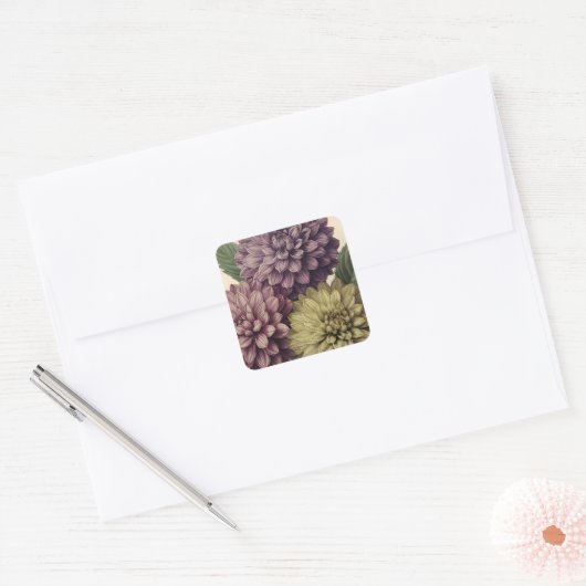 Vintage Flowers Vierkante Sticker (Envelop)