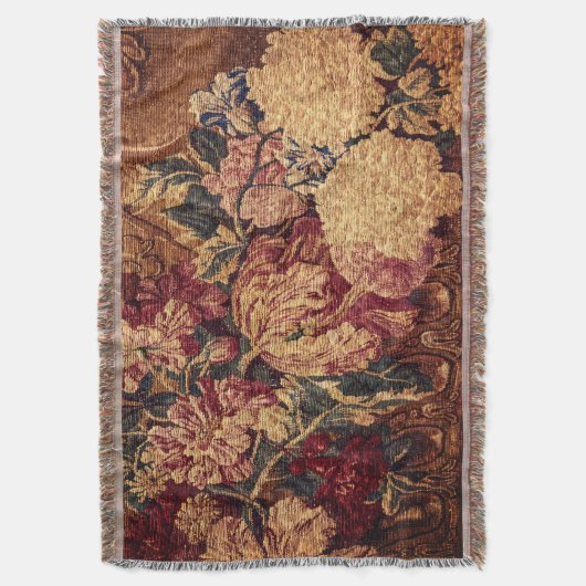 Vintage flowers woven jaquard blanket deken (Voorkant Verticaal)