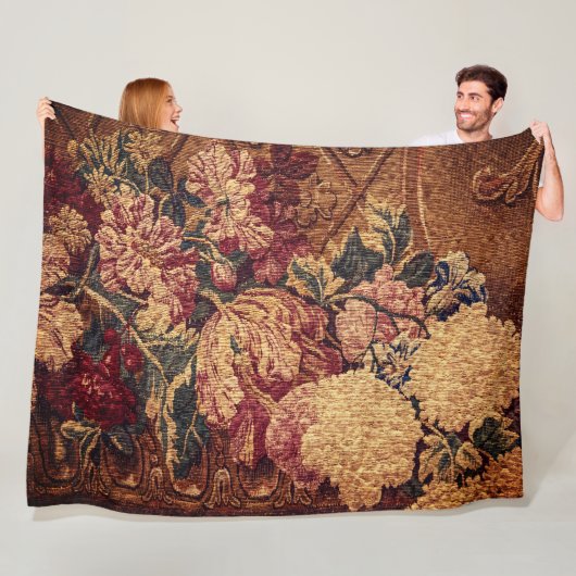 Vintage flowers woven jaquard blanket fleece deken (In situ)