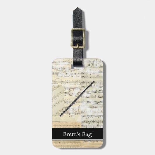 Vintage Flute Music Bagagelabel (Voorkant verticaal)