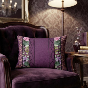 Vintage Fluwelen Victoriaanse Paarse Bloem Tapijt Accent Kussen