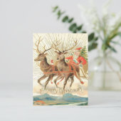 Vintage Flying Santa & Majestic Reindeer Briefkaart (Staand voorkant)