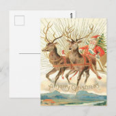 Vintage Flying Santa & Majestic Reindeer Briefkaart (Voorkant / Achterkant)