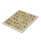 Vintage Folk Art Christmas Bird Holly Pattern  Tegeltje (Zijkant)