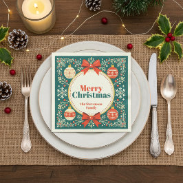 Vintage Folk Art Kerstornamenten Vrolijk Kerstfees Servet