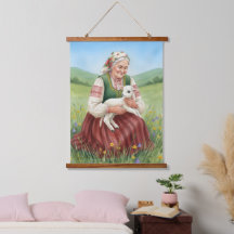 Vintage Folk Art Oma Lam Hangend Canvas Kunst