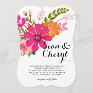 Vintage Folklore Floral Banner Ribbon Wedding Kaart