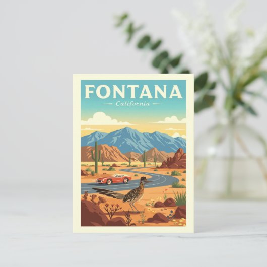 Vintage Fontana California Briefkaart (Staand voorkant)