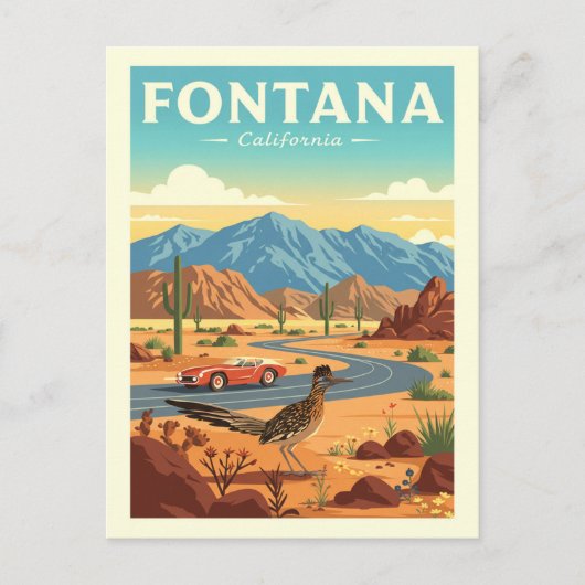 Vintage Fontana California Briefkaart (Voorkant)