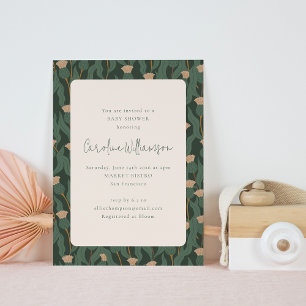 Vintage Forest Green Blush Floral Baby shower Kaart
