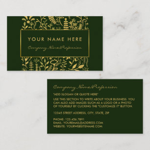 Vintage Forest Green & Gold Foil Leaf Effect Visitekaartje