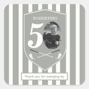 Vintage foto golfer grijs wit 50ste verjaardag vierkante sticker