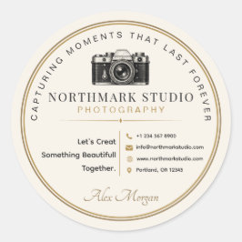 Vintage Fotograaf Branding  Elegante Studio Logo Ronde Sticker
