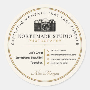 Vintage Fotograaf Branding Elegante Studio Logo Ronde Sticker