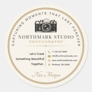 Vintage Fotograaf Branding  Elegante Studio Logo Ronde Sticker