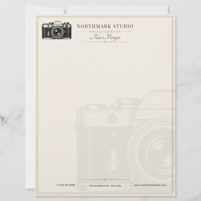 Vintage Fotograaf | Luxe Gouden Camera Briefhoofd (Voorkant)