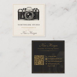 Vintage Fotograaf | Luxe Gouden Camera QR Code  Vierkante Visitekaartje