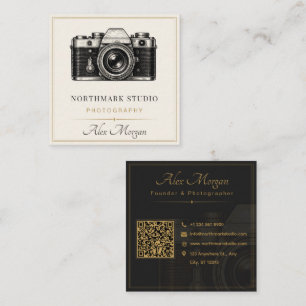 Vintage Fotograaf Luxe Gouden Camera QR Code Vierkante Visitekaartje