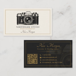 Vintage Fotograaf | Luxe Gouden Camera QR Code  Visitekaartje