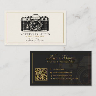 Vintage Fotograaf Luxe Gouden Camera QR Code Visitekaartje