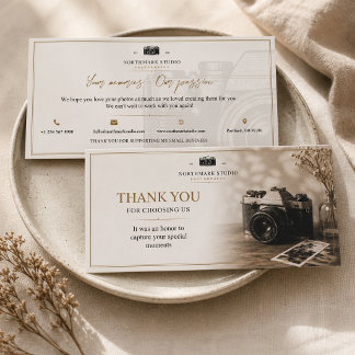 Vintage Fotografie Branding | Elegante Studio Bedankkaart