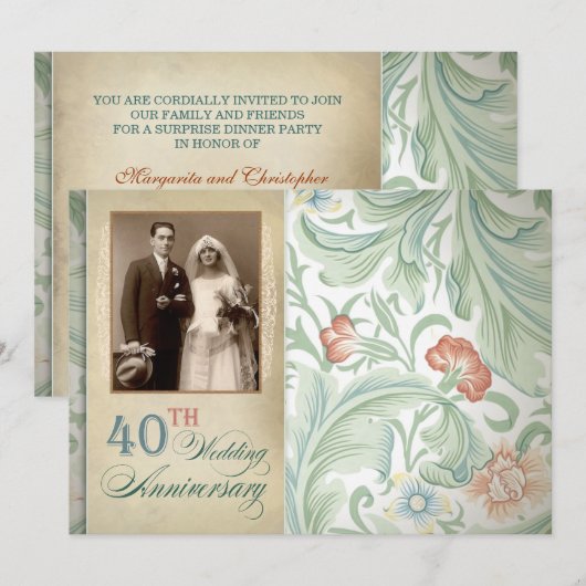vintage foto's 40ste verjaardag uitnodigingen (Voorkant / Achterkant)